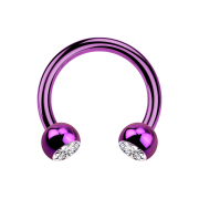 Circular Barbell violett mit zwei Kugeln Kristall silber