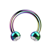 Circular Barbell farbig mit zwei Kugeln Kristall silber