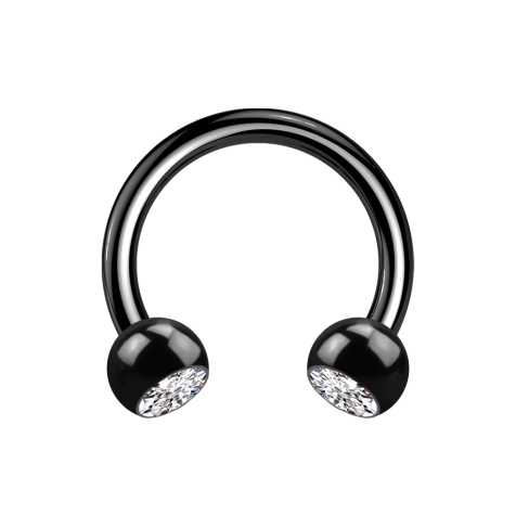 Micro Circular Barbell noir avec deux boules de cristal argenté