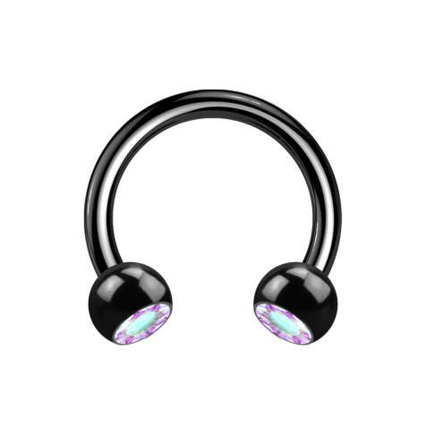 Micro Circular Barbell nero con due sfere di cristallo multicolore