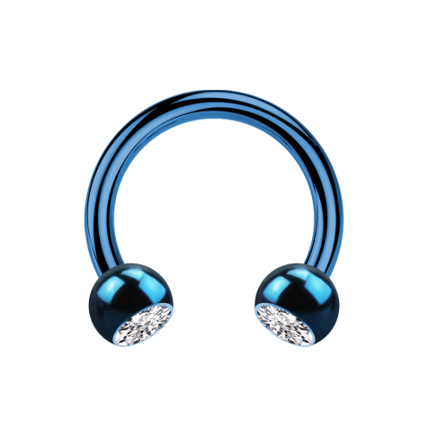 Micro Circular Barbell bleu foncé avec deux boules de cristal argenté