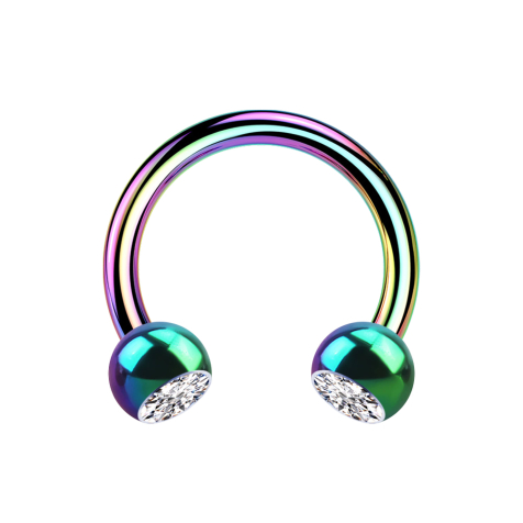 Micro Circular Barbell farbig mit zwei Kugeln Kristall silber