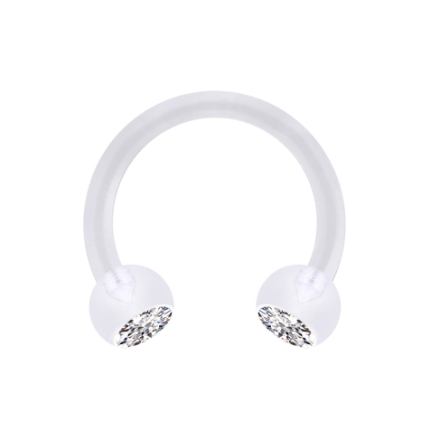 Micro Circular Barbell transparent avec deux boules de cristal argenté