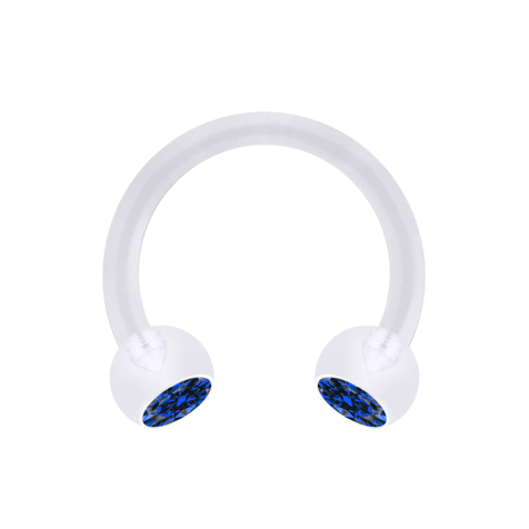 Micro Circular Barbell transparent avec deux boules de cristal bleu foncé