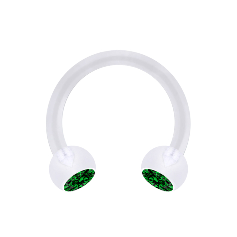 Micro Circular Barbell trasparente con due sfere di cristallo verdi