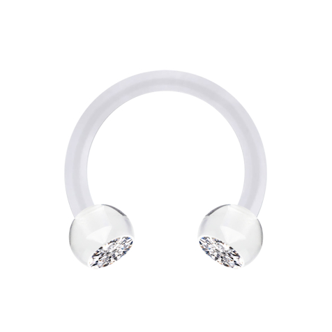 Micro Circular Barbell transparent avec deux boules de cristal argenté