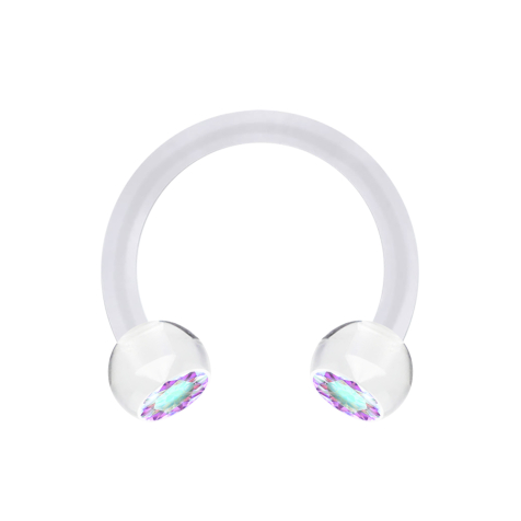 Micro Circular Barbell transparent with two balls crystal multicolor