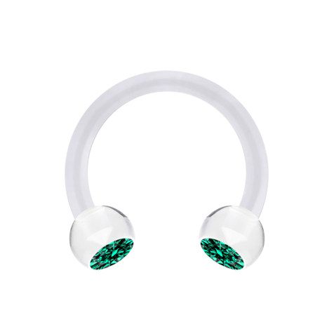 Micro Circular Barbell trasparente con due sfere di cristallo turchese