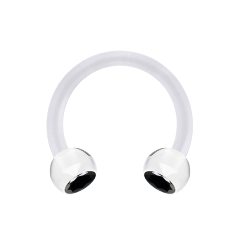 Micro Circular Barbell trasparente con due sfere di cristallo nero
