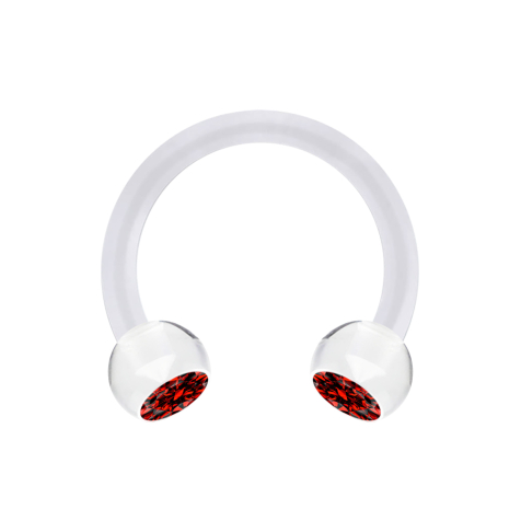 Micro Circular Barbell trasparente con due sfere di cristallo rosse