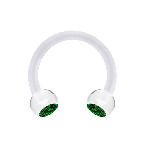 Micro Circular Barbell trasparente con due sfere di cristallo verdi