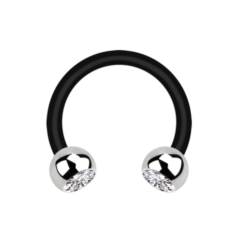 Micro Circular Barbell schwarz mit zwei Kugeln silber Kristall silber