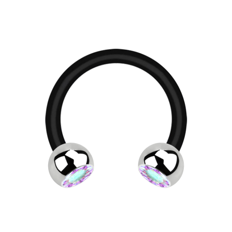Micro Circular Barbell black with two balls silver crystal multicolor