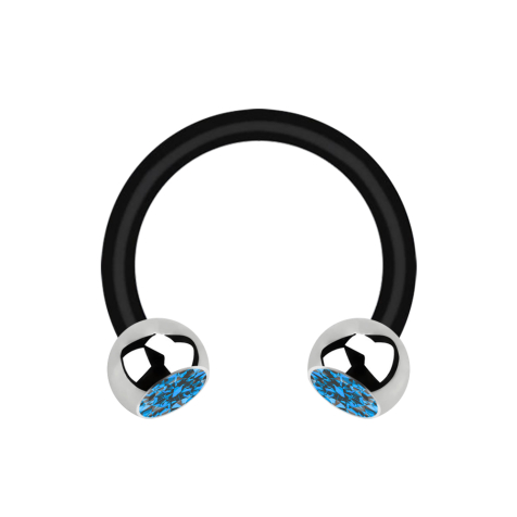 Micro Circular Barbell schwarz mit zwei Kugeln silber Kristall hellblau