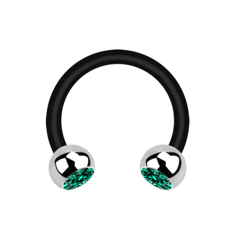 Micro Circular Barbell noir avec deux boules argent cristal turquoise