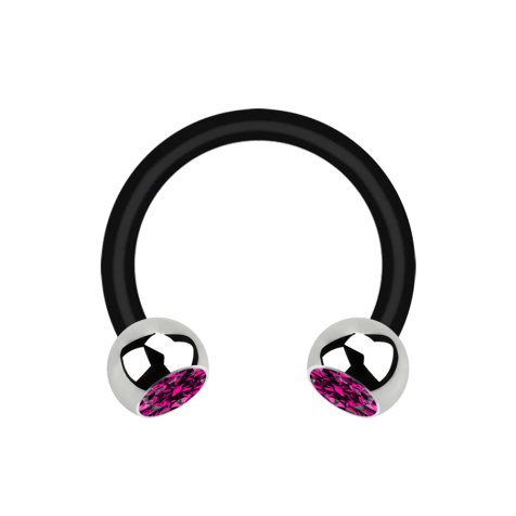 Micro Circular Barbell nero con due sfere in cristallo argento fucsia
