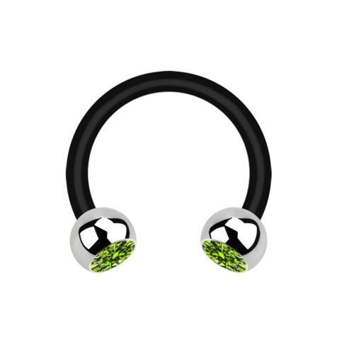 Micro Circular Barbell black with two balls silver crystal light green