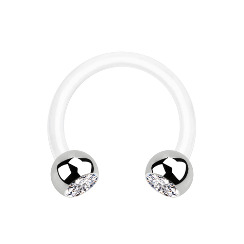 Micro Circular Barbell white with two balls silver crystal silver