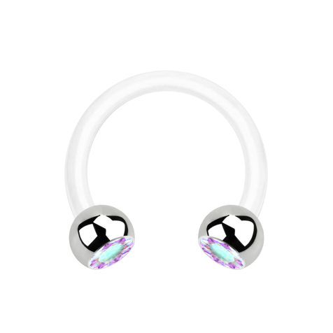 Micro Circular Barbell white with two balls silver crystal multicolor