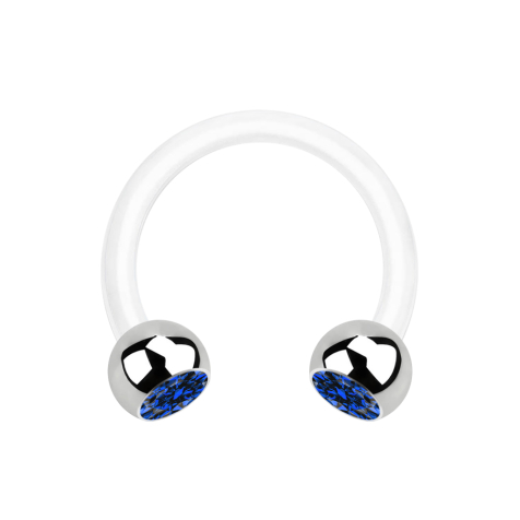 Micro Circular Barbell white with two balls silver crystal dark blue