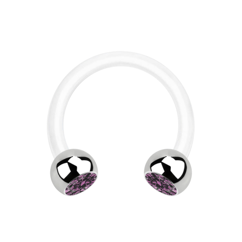 Micro Circular Barbell bianco con due sfere in cristallo dargento viola chiaro