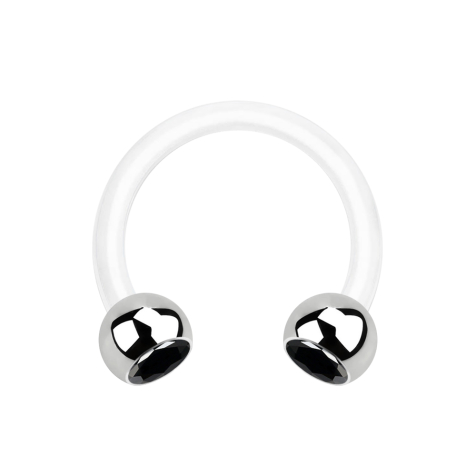 Micro Circular Barbell white with two balls silver crystal black