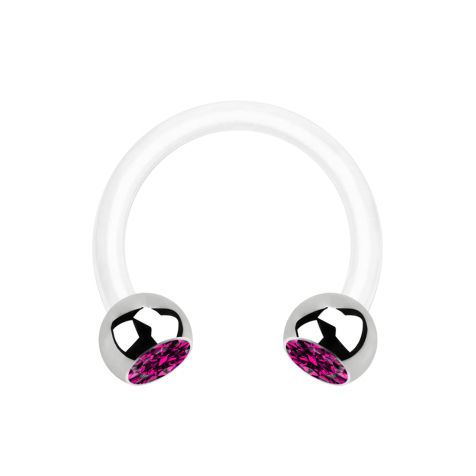 Micro Circular Barbell bianco con due sfere in cristallo argento fucsia