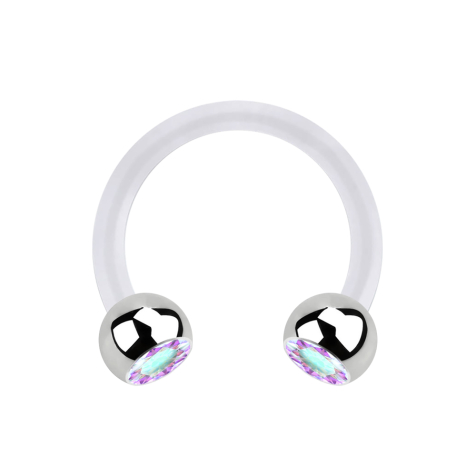 Micro Circular Barbell trasparente con due sfere in cristallo argentato multicolore