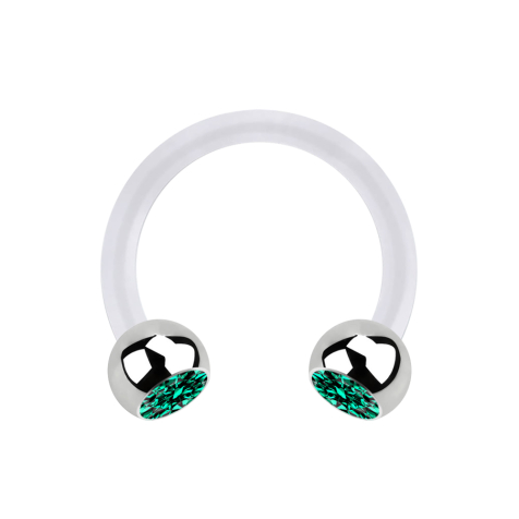 Micro Circular Barbell transparent avec deux boules argent cristal turquoise