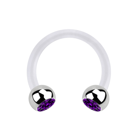 Micro Circular Barbell transparent with two balls silver crystal violet