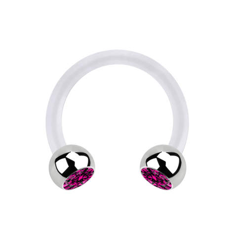 Micro Circular Barbell transparent mit zwei Kugeln silber Kristall fuchsia