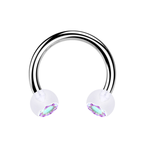 Micro Circular Barbell argento con due sfere di cristallo trasparenti multicolore
