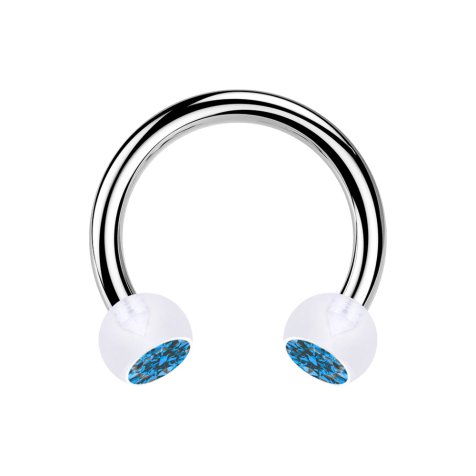 Circular Barbell argent avec deux boules cristal transparent bleu clair