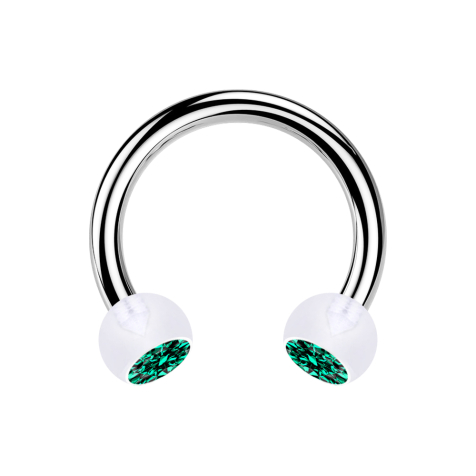 Circular barbell silver with two transparent turquoise crystal balls