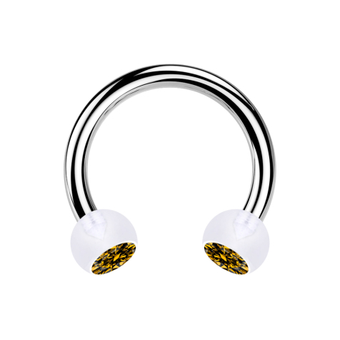 Circular barbell silver with two transparent crystal topaz balls