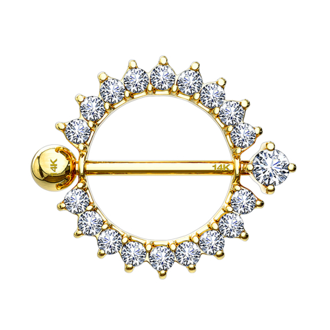Barbell or 14k couronne de cristal