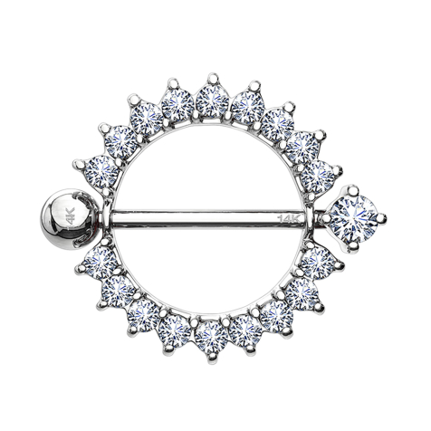 Barbell en or blanc 14k couronne de cristal