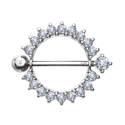 Barbell en or blanc 14k couronne de cristal