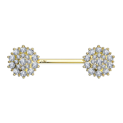 Barbell 14k gold crystal paved flower silver
