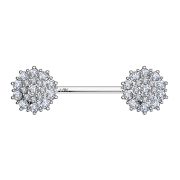 Barbell 14k white gold crystal paved flower silver