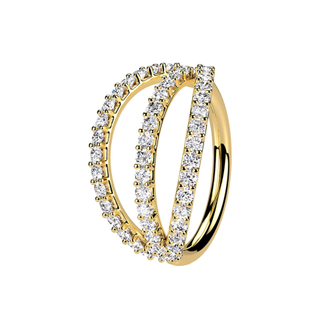 Micro piercing ring 14k gold-plated three rings with crystals