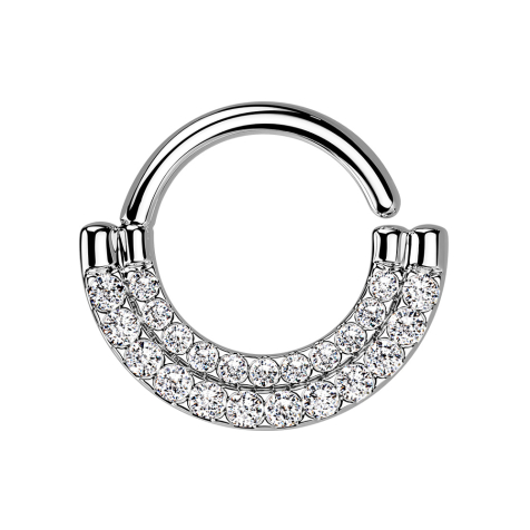 Micro piercing ring silver shield double front crystals silver