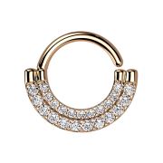 Micro piercing ring rose gold shield double front...