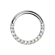 Micro segment ring hinged silver front opals white
