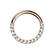 Micro segment ring hinged rose gold front opals white