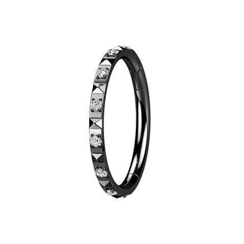 Micro Segmentring klappbar schwarz seitlich Pyramiden und Kristalle silber