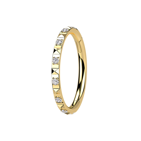 Micro Segmentring klappbar vergoldet seitlich Pyramiden und Kristalle silber