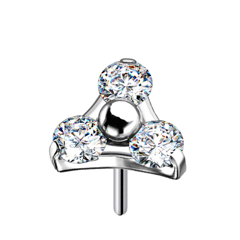 Sans filetage argent triangle trois cristaux argent