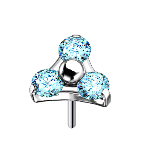 Sans filetage argent triangle trois cristaux aqua