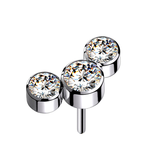 Threadless silber drei Kristalle silber